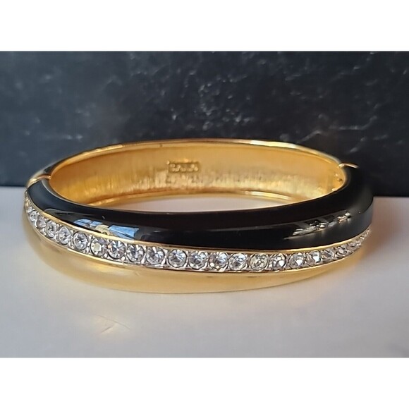 Swarovski Black Enamel and Crystal Cuff Vintage - Picture 2 of 10